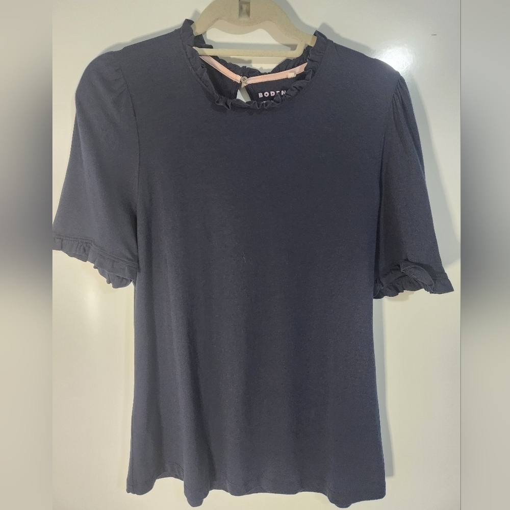 Boden Navy Ruffle Trim Women's Top, Size 14